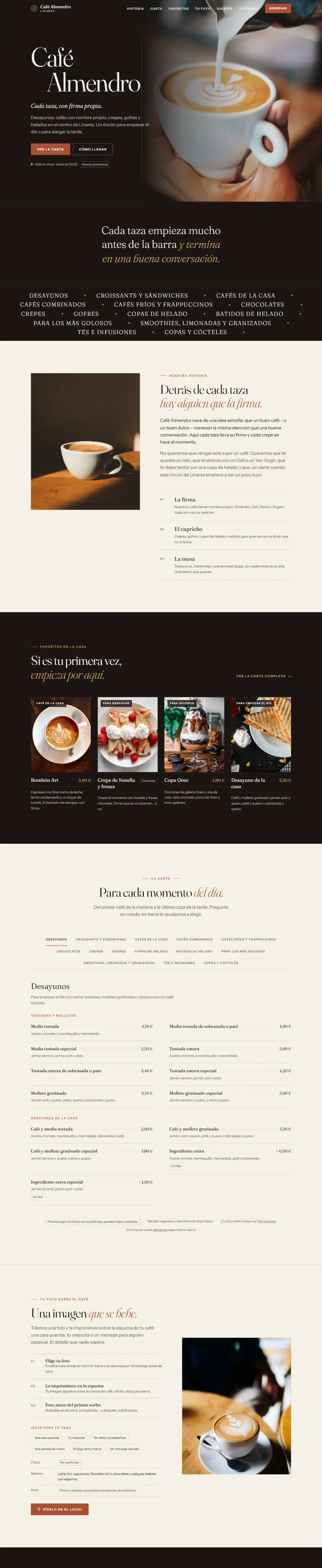 Captura de la web de Café Almendro