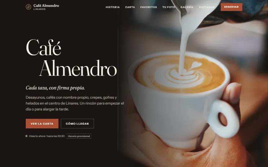 Portada con vídeo de la web de Café Almendro