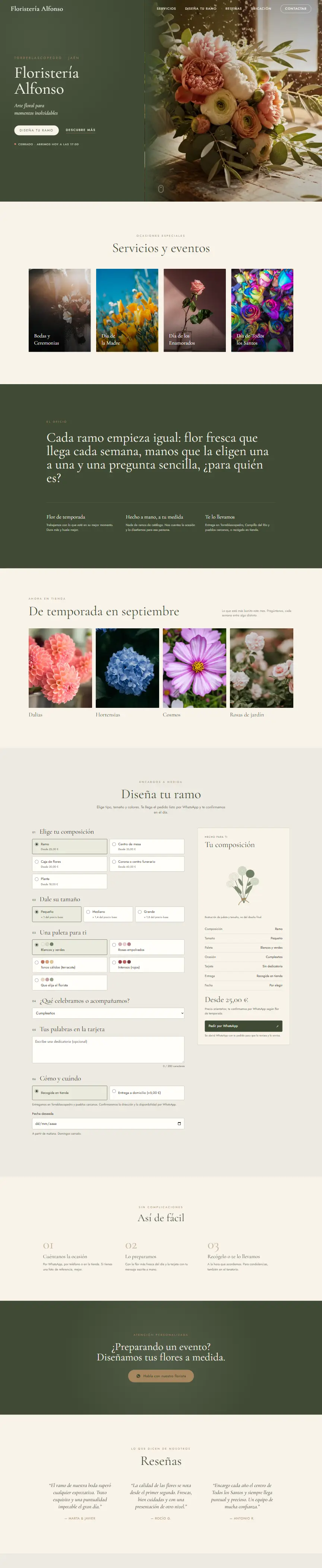Captura de la web de Floristería Alfonso